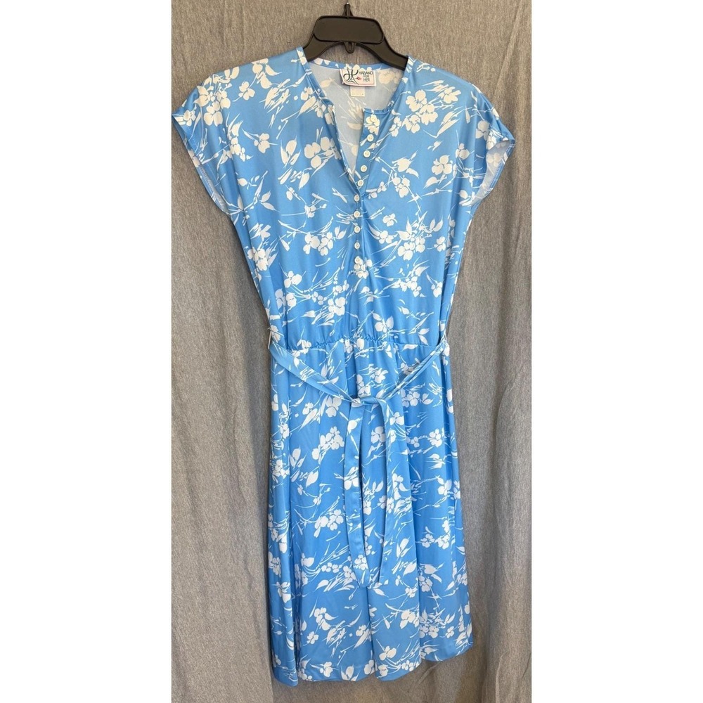 Vintage Haband‎ For Her Midi Dress Blue White Floral Cottagecore Belted Large